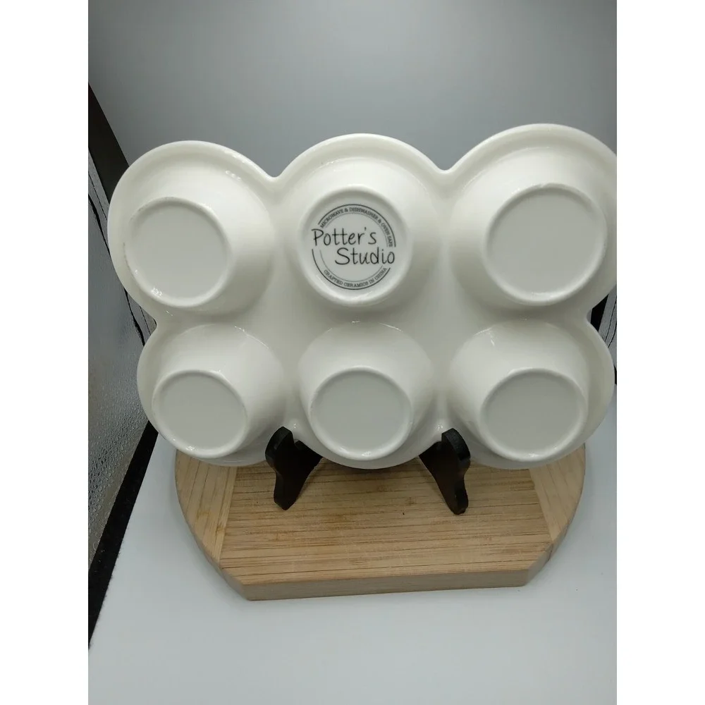 Potter's Studio ceramic painted floral bird‎ blue mult 6 cupcake/muffin bake pan